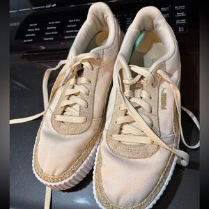 Puma- Size 11-Beige Women's Canvas Lace-Up Sneakers